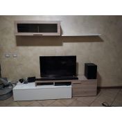 ACQUISTA ANCHE TU Parete attrezzata moderna, porta tv, mensola e pensile, rovere e bianco lucido