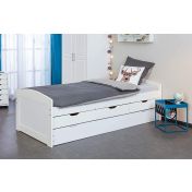 Letto in pino massello bianco o legno naturale con secondo letto e 3 cassetti