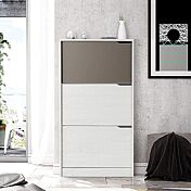 Scarpiera di design, 3 ante, bianco striato e basalto
