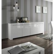 Credenza Moderna, Madia di Design, 4 ante, colore Bianco Lucido