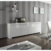 Credenza Moderna, Madia di Design, 4 ante, colore Bianco Lucido