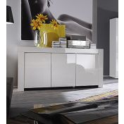 Credenza Moderna, Madia di Design, 3 ante, Bianco Lucido, Alba