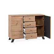 Credenza 2 ante e 4 cassetti, finitura Rovere Oak e Antracite  dettagli aperta