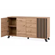 Madia Credenza 3 ante e 4 cassetti, finitura Rovere Oak e Antracite 