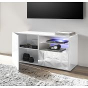 Base porta TV, 1 ante 1 cassetto, bianco laccato lucido con serigrafia prismatica