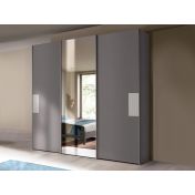 Armadio scorrevole a 3 ante con specchio, finitura Grigio titanio e Dorian