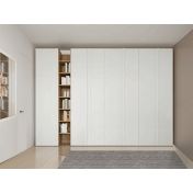 Armadio battente con libreria, 7 ante, finitura Rovere bianco e Rovere cognac