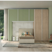 Cameretta ponte con scrivania, finitura Cemento artico, Royal oak e Oliva