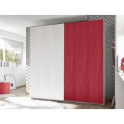 Set zona notte con Armadio Vertigo, Comò e Coppia Comodini, Bianco opaco e Rosso