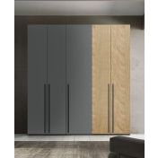 Armadio moderno L.241 H.257 a 5 ante battenti, finiture Rovere Oak e Grigio Titanio