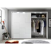 Armadio moderno 2 ante scorrevoli con forme geometriche, 275x210, bianco opaco