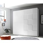 Armadio moderno 2 ante scorrevoli con forme geometriche, 220x210, bianco opaco