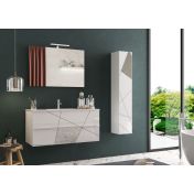 Mobile da bagno 2 cassetti sospeso, finitura Bianco lucido