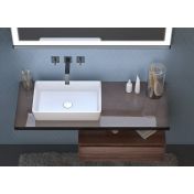 Mobile bagno con lavabo in appoggio, finitura Nero e Noce canaletto