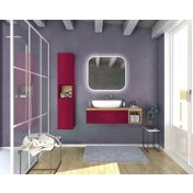 Mobile da bagno sospeso con lavabo in appoggio, finitura Rosso Vino e Rovere