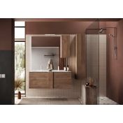 Mobile da bagno sospeso con doppio lavabo, finitura Mercure, Made in Italy