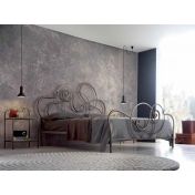 Letto in ferro battuto  Mozart, colore bianco anticato oro, made in Italy