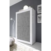 Madia Credenza Moderna, Madia di Design, 4 ante Alta, Bianco Lucido e Cemento