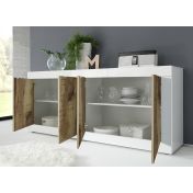 Credenza Moderna, Madia Bianca Lucida con 4 ante in finitura Pero