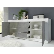 Credenza Moderna, Madia di Design, 2 ante e 3 cassetti, Bianco e Cemento