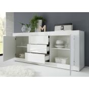 Credenza 3 cassetti e 2 ante, Bianco Lucido