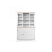 Madia credenza con 3 ante 2 ante in vetro e 1 cassetto finitura bianco opaco e top in quercia