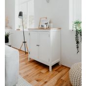 Madia credenza, 2 ante finitura bianco opaco e top in quercia