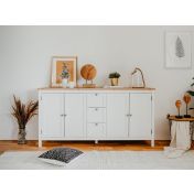 Madia credenza 4 ante, 3 cassetti in finitura bianco opaco con top in quercia