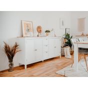 Madia credenza 4 ante, 3 cassetti in finitura bianco opaco con top in quercia