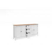 Madia credenza 4 ante, 3 cassetti in finitura bianco opaco con top in quercia