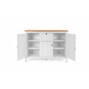 Madia credenza,  3 ante, 1 cassetto finitura bianco opaco e top in quercia