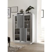 Credenza Moderna, Madia di Design, 4 ante Alta, Bianco opaco con frontali Beton