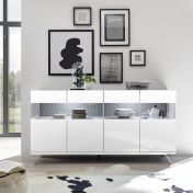 Credenza  Madia 4 ante bianco lucido con piedino in ferro e interno bianco opaco