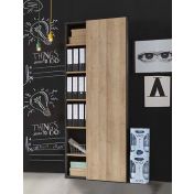 Libreria Point con 1 anta e 5 ripiani in finitura ossido e rovere