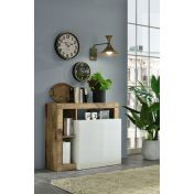 Credenza Madia moderna con 2 ante in finitura bianco laccato lucido e pero