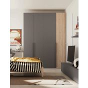 Armadio moderno 4 ante battenti H.257 color Grigio Titanio e Rovere Oak