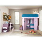 Letto a castello singolo con armadio, Noce brina e Miele