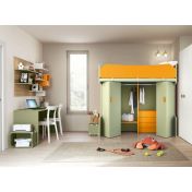 Letto a castello singolo con armadio, Noce brina e Miele