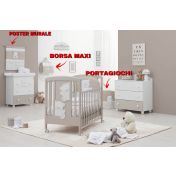 Culla Mr.Bear bianca e choco con ruote, decori con orsetti