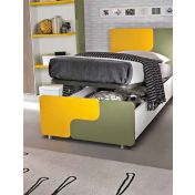 Letto singolo Tetris con contenitore in finitura Girasole e Salvia