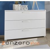 Set zona notte con Armadio Vertigo, Comò e Coppia Comodini, Bianco opaco e Rosso