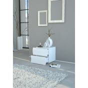 Comodino di design a 2 cassetti sagomati, bianco lucido, linea onda