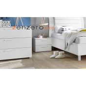 Set zona notte con Armadio Vertigo, Comò e Coppia Comodini, Bianco opaco e Rosso