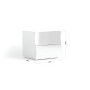 Comodino di design a 2 cassetti sagomati, bianco lucido, linea onda