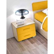 Comodino moderno con 2 cassetti, Olmo e Giallo, made in Italy