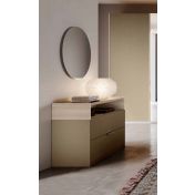 Comò moderno con vano a giorno e 2 cassetti, Olmo natura e Bronzo