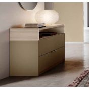 Comò moderno con vano a giorno e 2 cassetti, Olmo natura e Bronzo