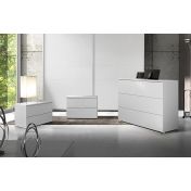 Set Comò e 2 comodini, design moderno, finitura bianco opaco