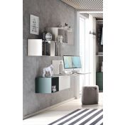 Zona studio con scrivania sospesa in finitura Bianco frassino e Blu reale