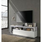 Soggiorno moderno composto da una madia a 4 ante e un porta Tv in finitura bianco e Cemento